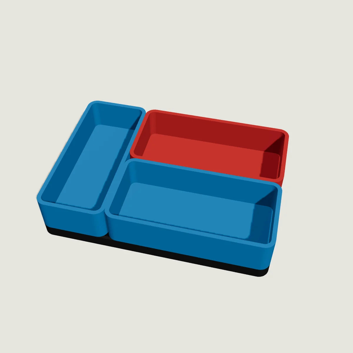 Aloha Stackables starter kit: three trays in blue and red on a black base plate