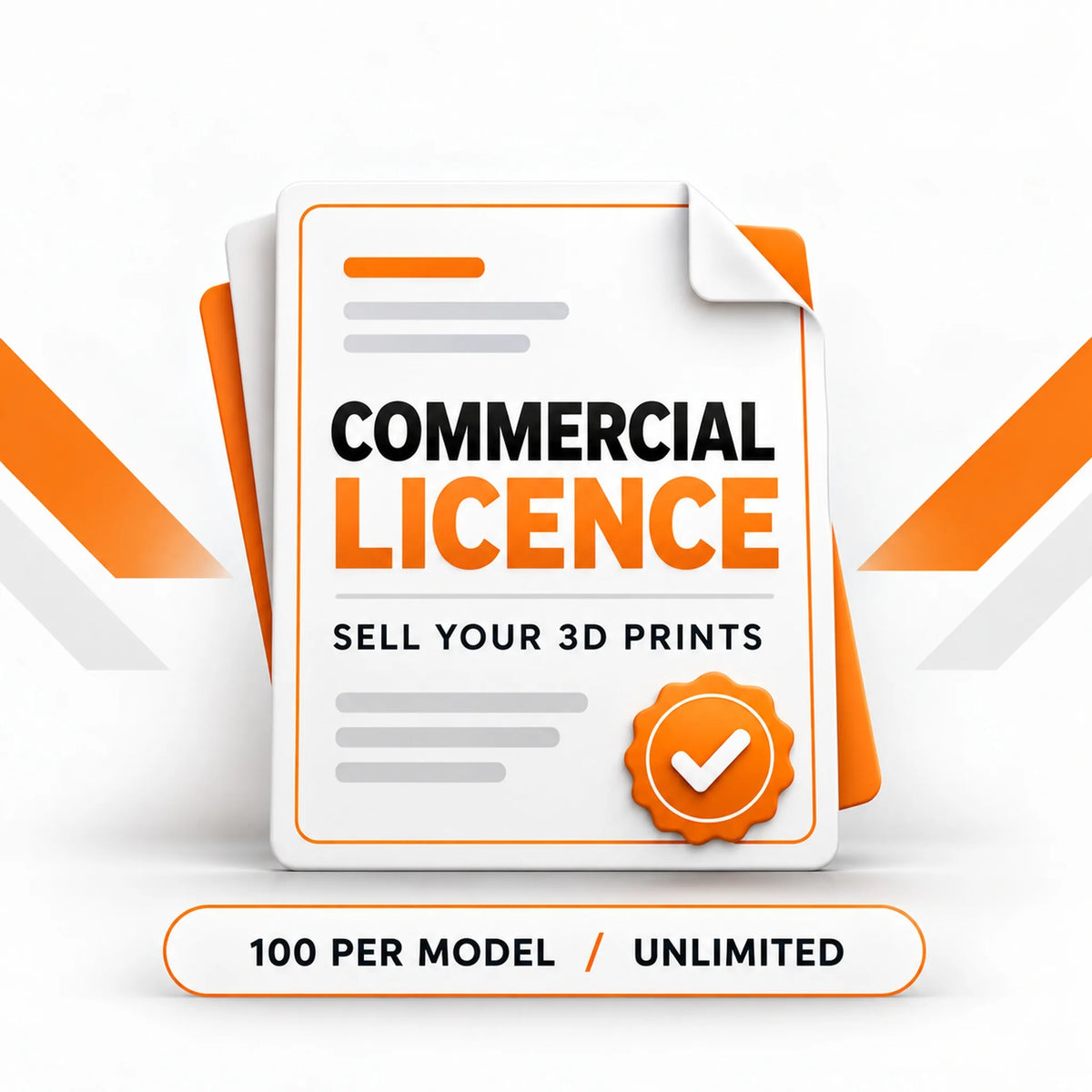 Commercial licence for selling 3D prints: 100 per model or unlimited