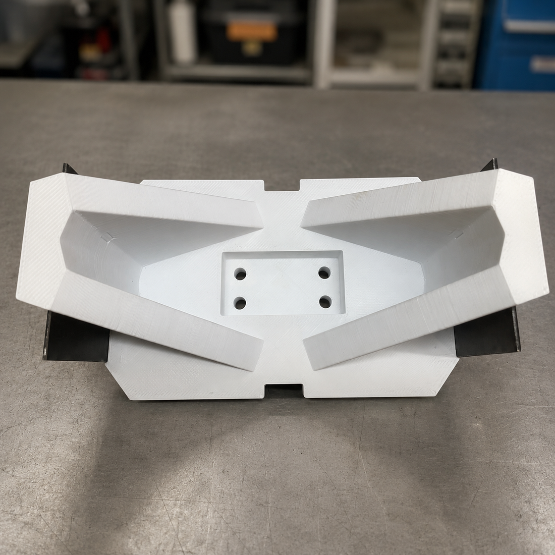 Completed 3D-printed box-shaper tooling with steel reinforcement plates