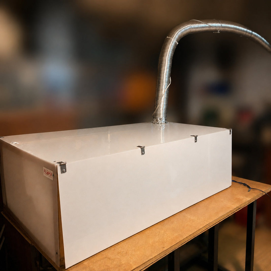 Completed laser engraver enclosure with extraction duct