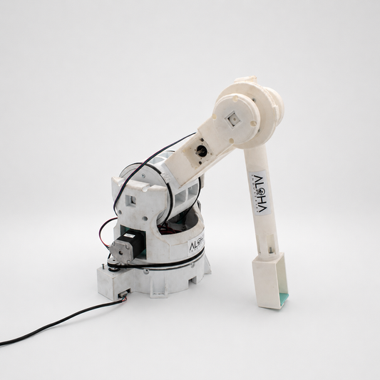Multi-axis robotic manipulator on a light studio background