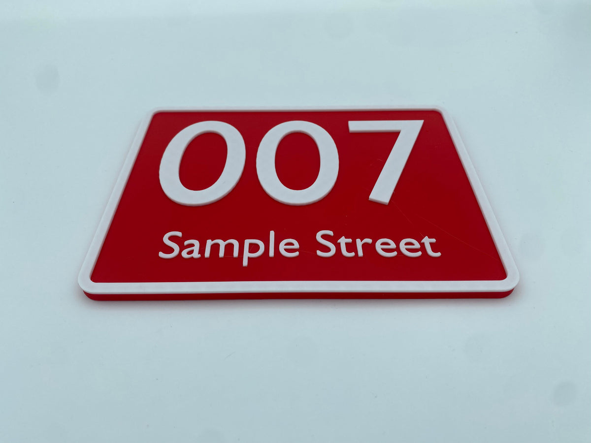 Custom house number sign shown from another angle