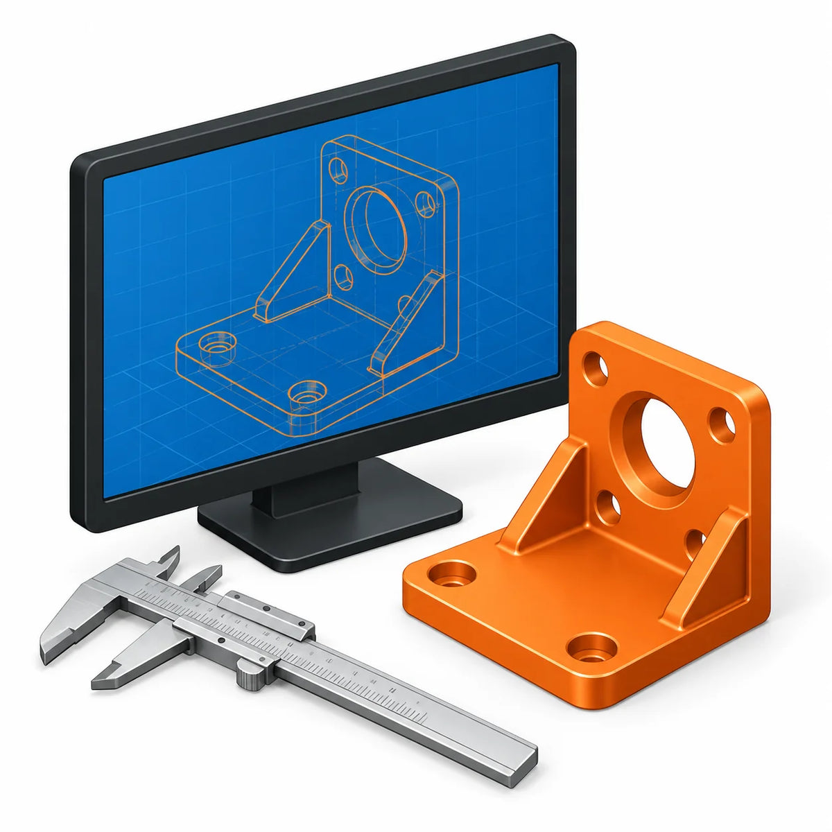 CAD and 3D modelling – colour 3D illustration of a CAD model on screen
