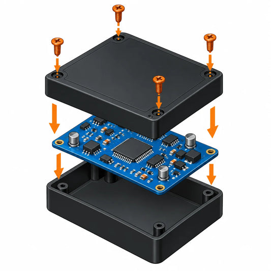Complete product development – colour 3D illustration of an enclosure and PCB