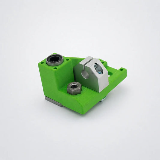 Green 3D-printed part assembled with bearing and hardware