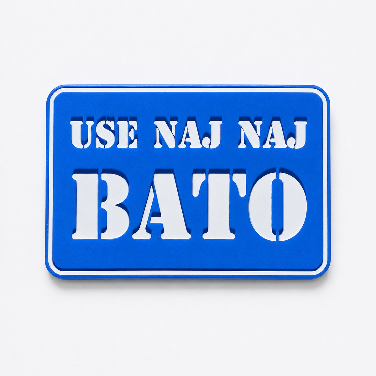 Blue and white custom 3D-printed text sign