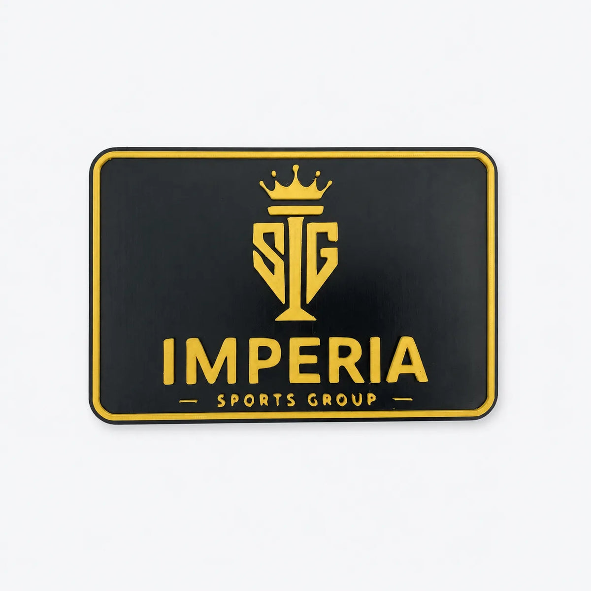 Custom 3D-printed sign with gold Imperia logo on black