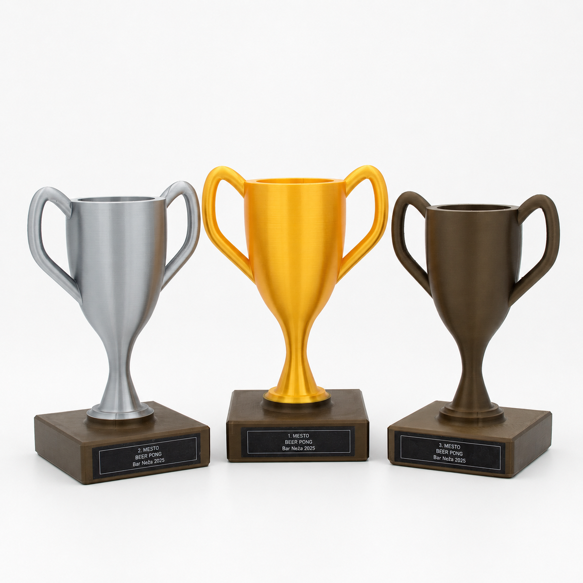 Gold silver and bronze trophies