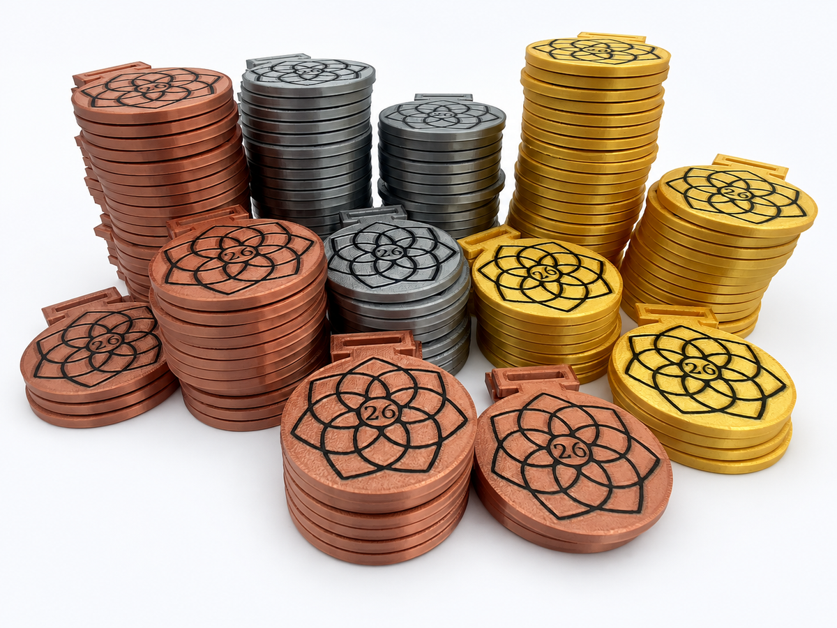 Close-up custom 3D-printed medals