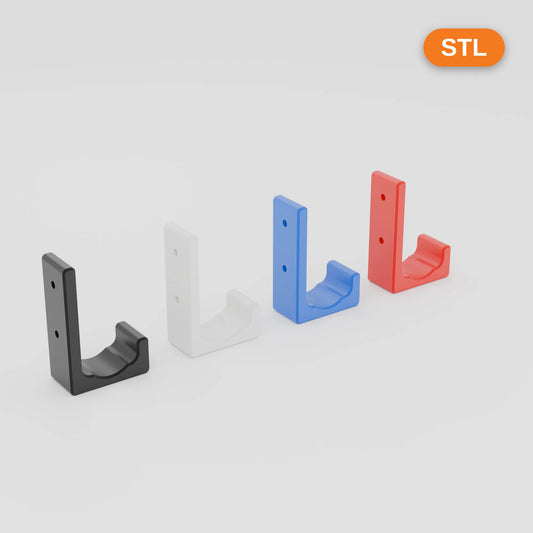 Headphone hook STL in black, white, blue and red