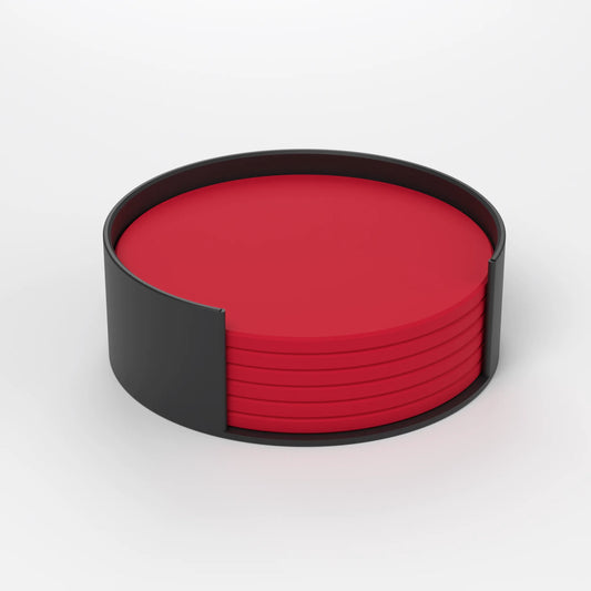 Red 3D-printed coaster set of 6 with stand