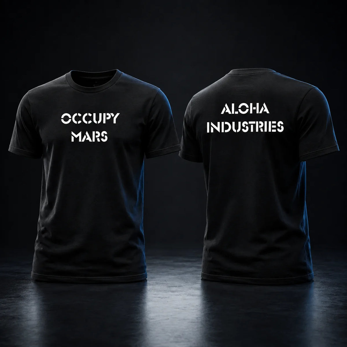 Black Occupy Mars T-shirt, front and back