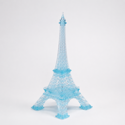 Detailed transparent blue resin 3D print