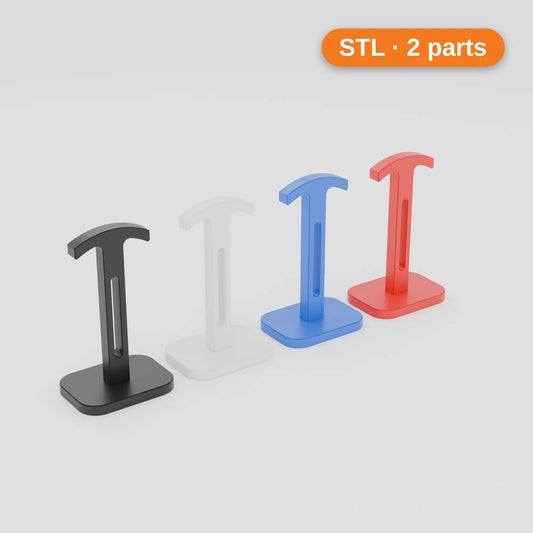 Headphone stand STL in black, white, blue and red, two-part model