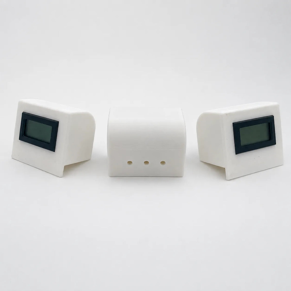 White digital temperature and humidity sensor, rear view